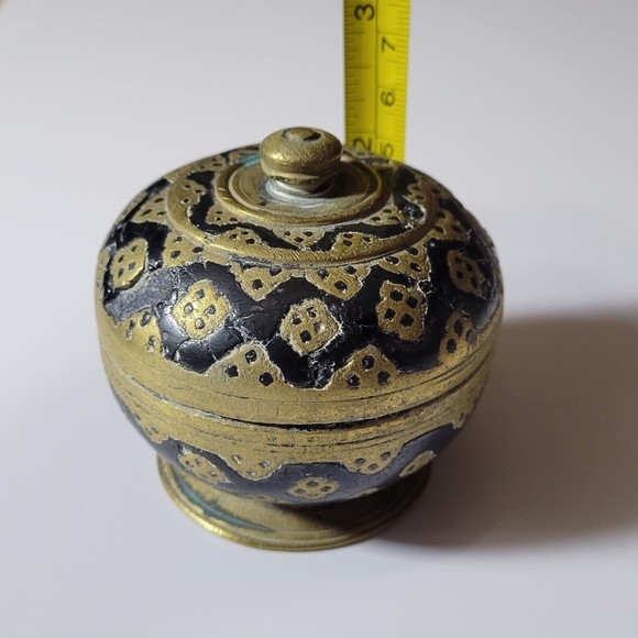 Vintage Chinese Brass Trinket Dish Enamel on Brass Geometric Design Heavy - Picture 7 of 7